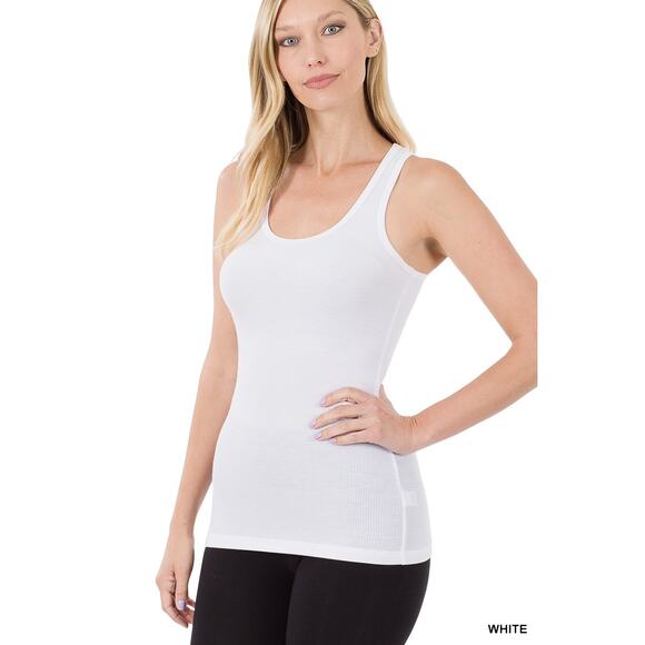 Zenana 2 Ribbed Racerback Tank Tops M white & khaki seamless super stretchy - Picture 2 of 6